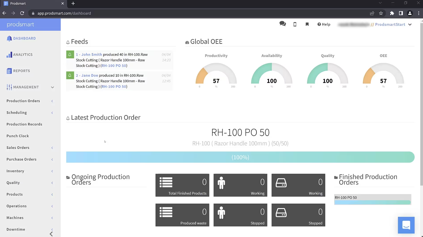 Giao diện phần mềm quản lý quy trình sản xuất Prodsmart